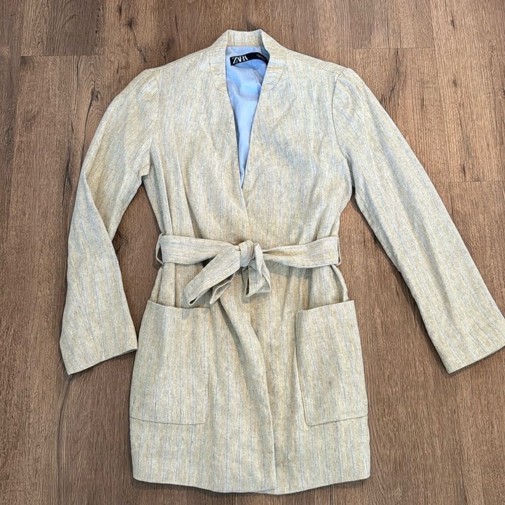 Zara Tan and Baby Blue Blazer Jacket